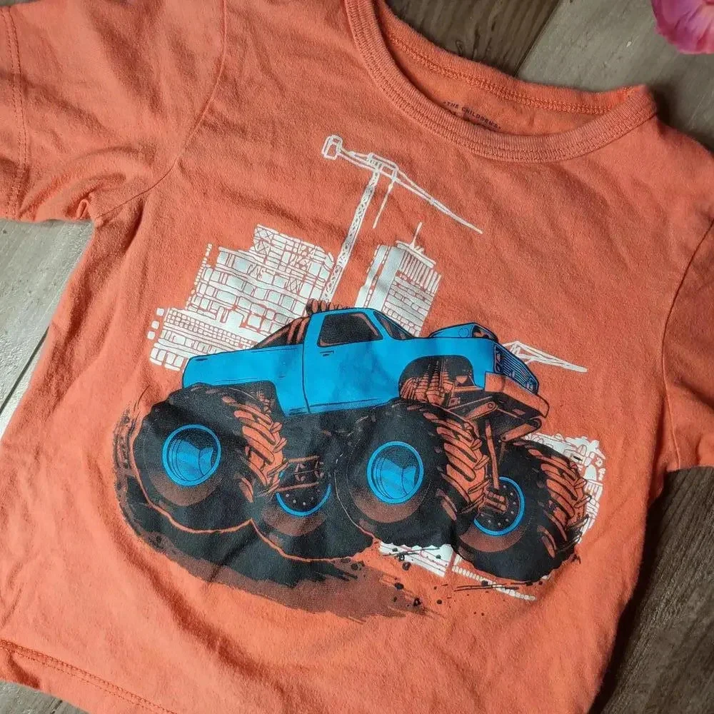 The Children's Place Toddler Boy Size 2T Orange Monster Truck Cotton T-Shirt EUC